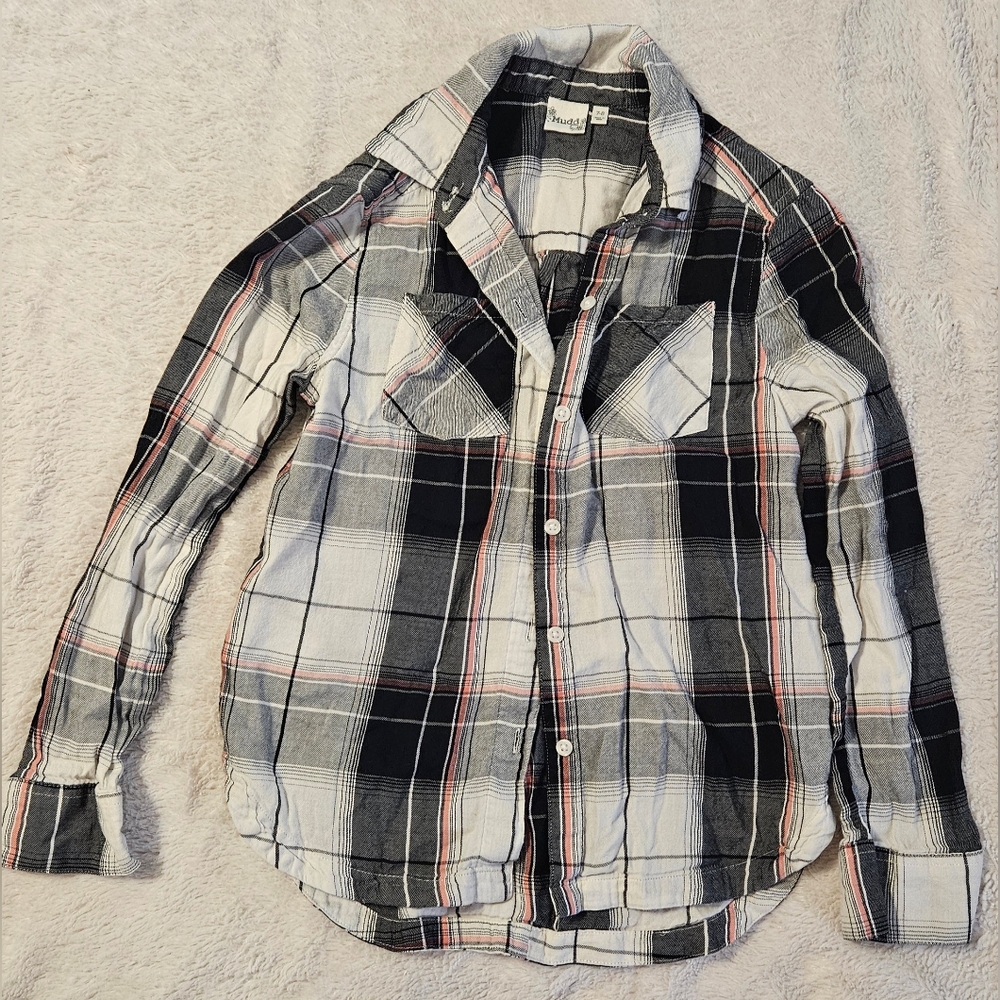 Girls Black, White, and Red Plaid Shirt